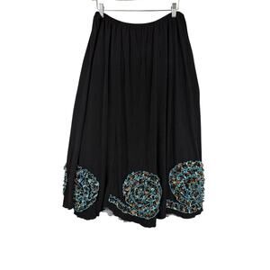 NWT Hand Jive Black Maroon Ribbon Circle Skirt Elastic Waist 2X
